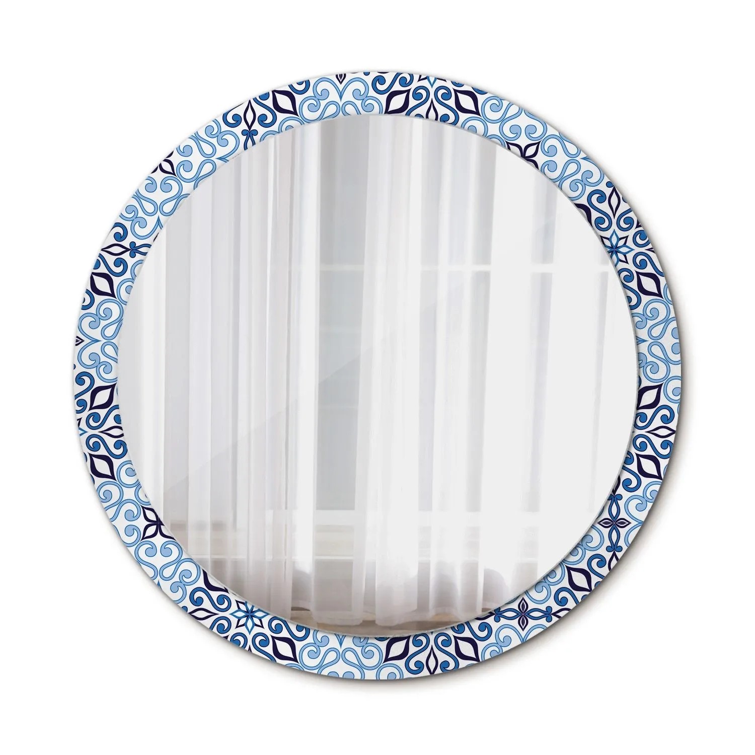 Tulup Spiegel mit Motivdruck Blaues arabisches Muster 100x100 cm Runder Spiegel Aufdruck Spiegel Ornament Spiegel Orname...