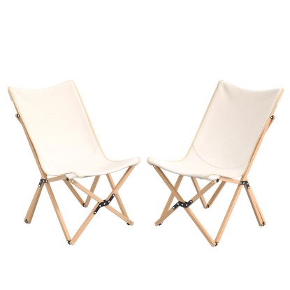 Costway 2er Set Campingstuhl Faltbar Bambusgestell Beige