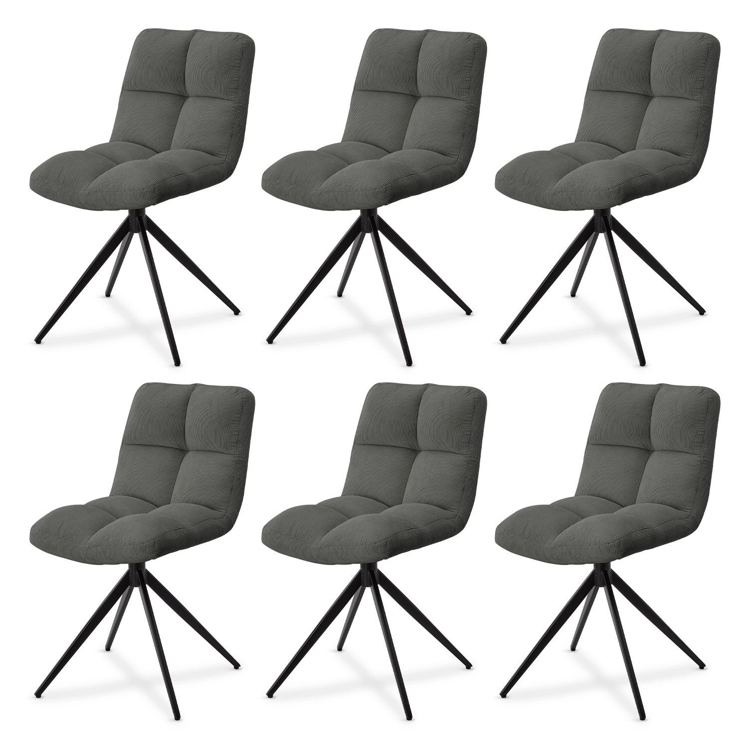 Juskys Drehstuhl Dallas 6er Set Cord Hellgrau