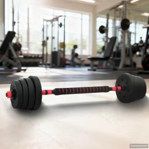 vidaXL 2-in-1 Hantelset, 30 kg, schwarz-rot, als Kurz- und Langhantel nutzbar für dein Fitness-Workout.