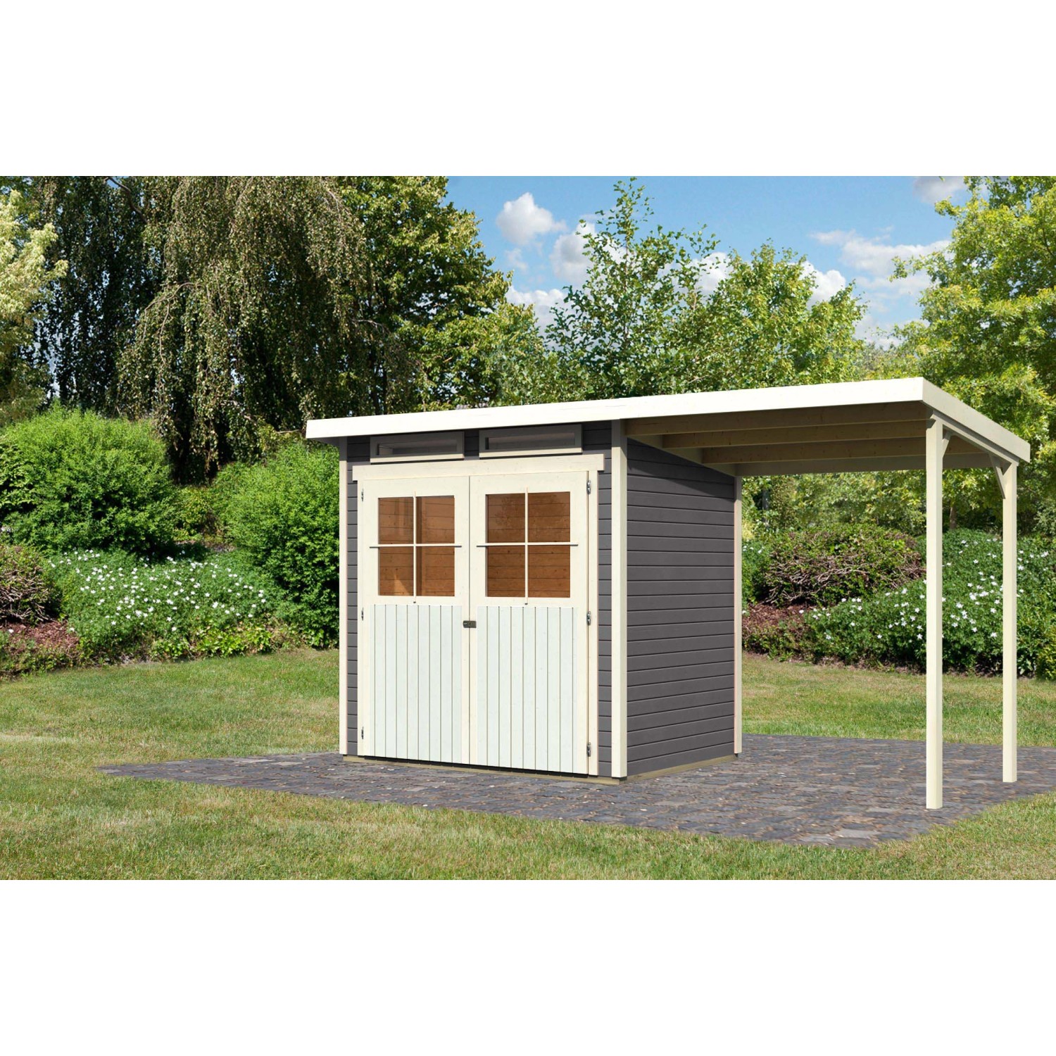 Karibu Holz-Gartenhaus Egersund Terragrau Pultdach Lackiert 199 cm x 152 cm günstig online kaufen