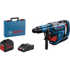 Bosch Professional Akku-Bohrhammer GBH 18V-45 C mit Zubehör: Akkus, Ladegerät und Koffer.