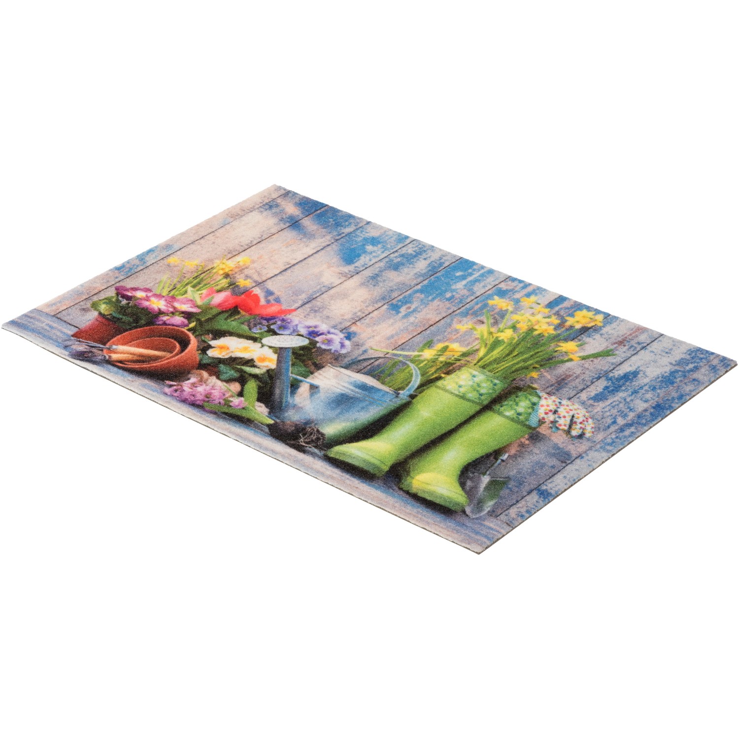 Astra Sauberlaufmatte Deco Print mit Gartenmotiv (Gießkanne, Gummistiefel, Blumen) 40x60cm.