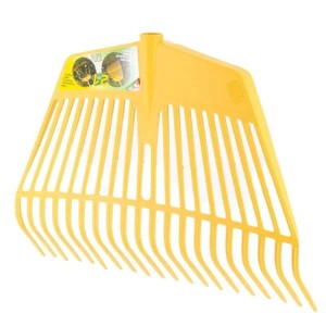 Gelber Galaflor Laubrechen aus Kunststoff mit 20 Zinken für Gartenarbeiten.