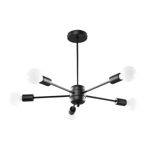 Schwarzer Sollux Lighting Kronleuchter Lango 5 mit 5 Leuchten im modernen Design.