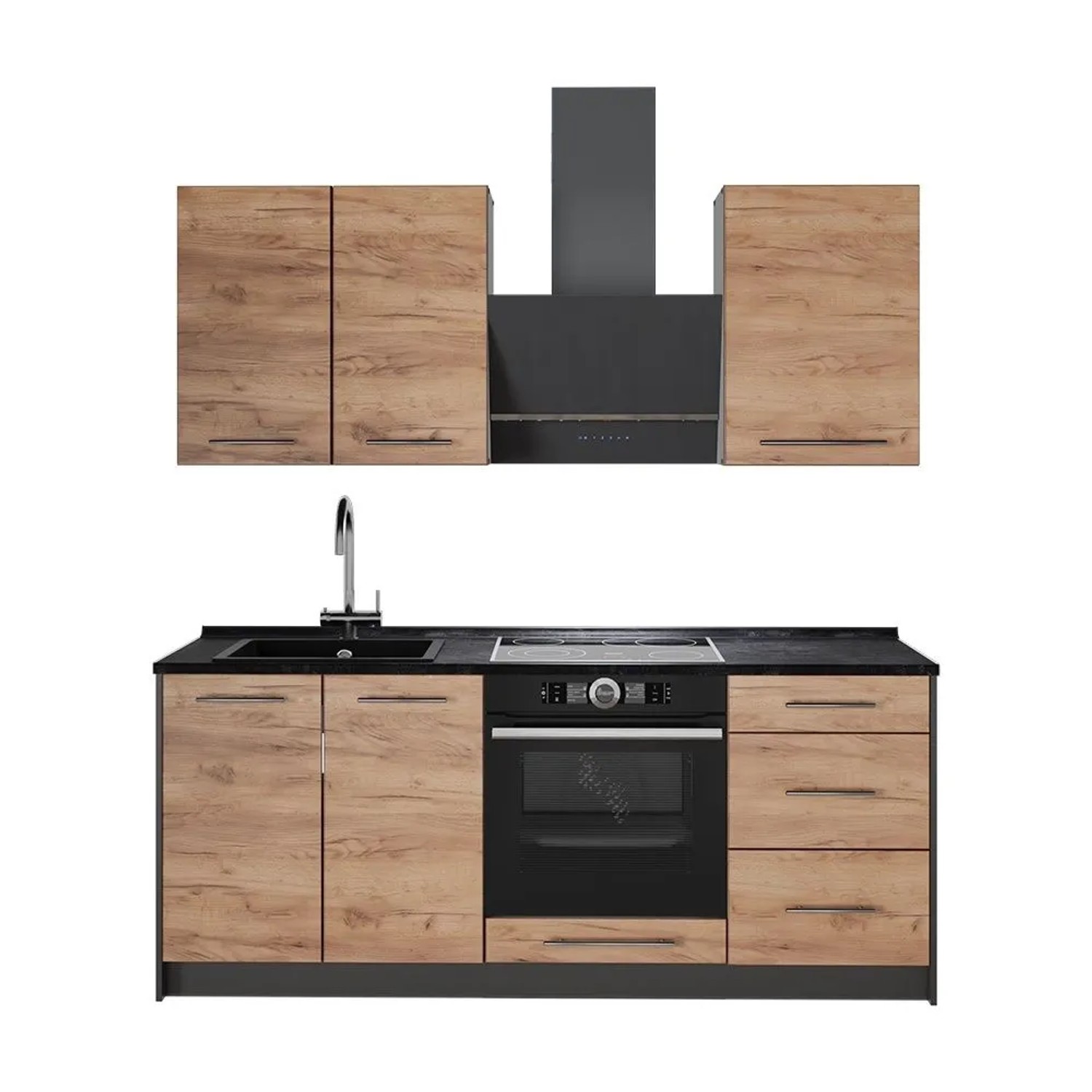 Vicco Singleküche Fame-Line Goldkraft Eiche/Weiß 190 x 82 AP Anthrazit Art Nr 64931