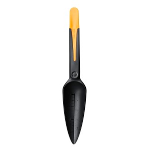 Fiskars Solid Saatgut-Pflanzkelle, Gartenhandgerät mit Messskala, schwarz/orange.