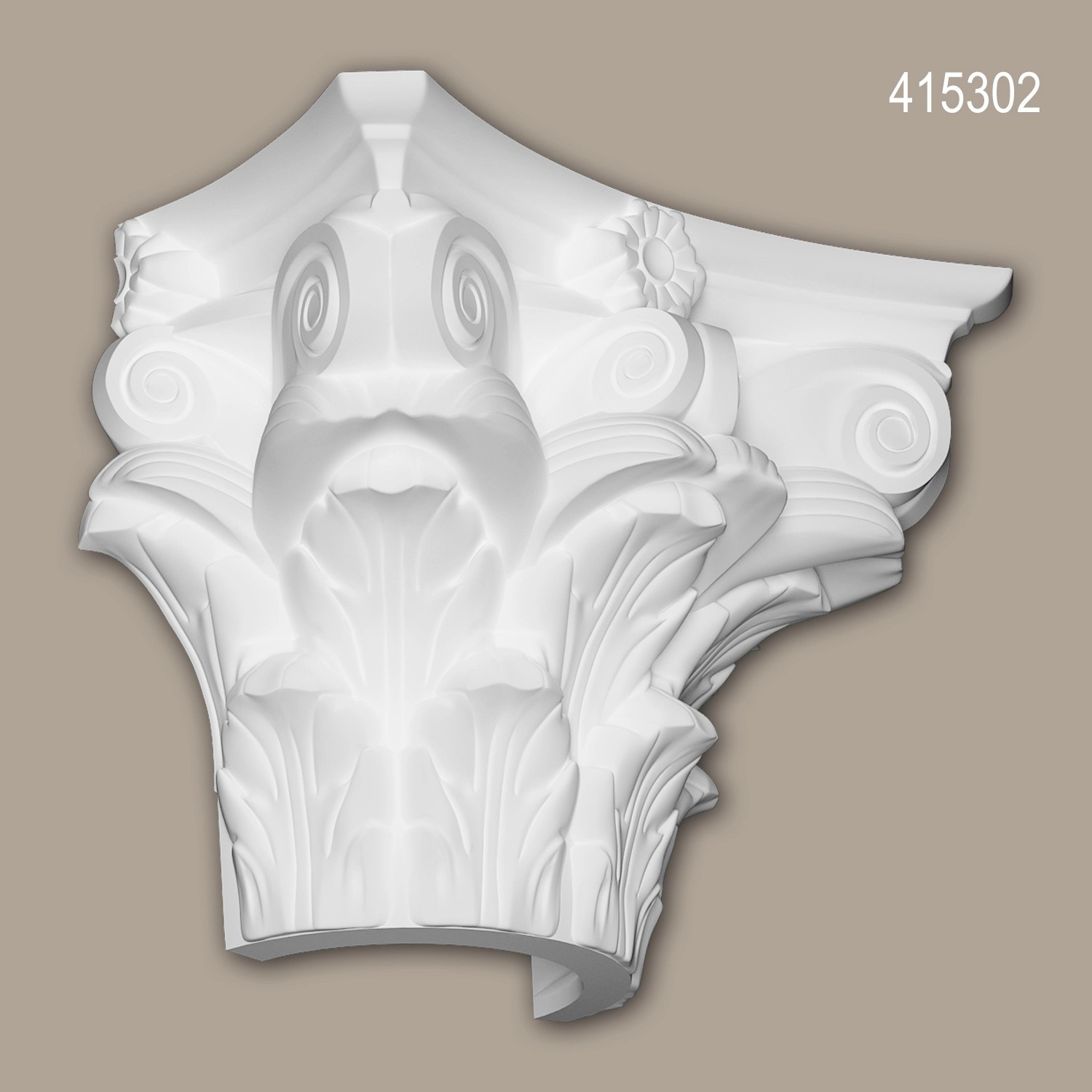 Weiße PROFHOME Halbsäule Kapitell 415302, Fassadenstuck für Säulen, 65,5x32,8x51,2 cm.