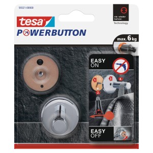Tesa Powerbutton Haken Universal Chrom Medium, Klebehaken zur einfachen Montage ohne Bohren.