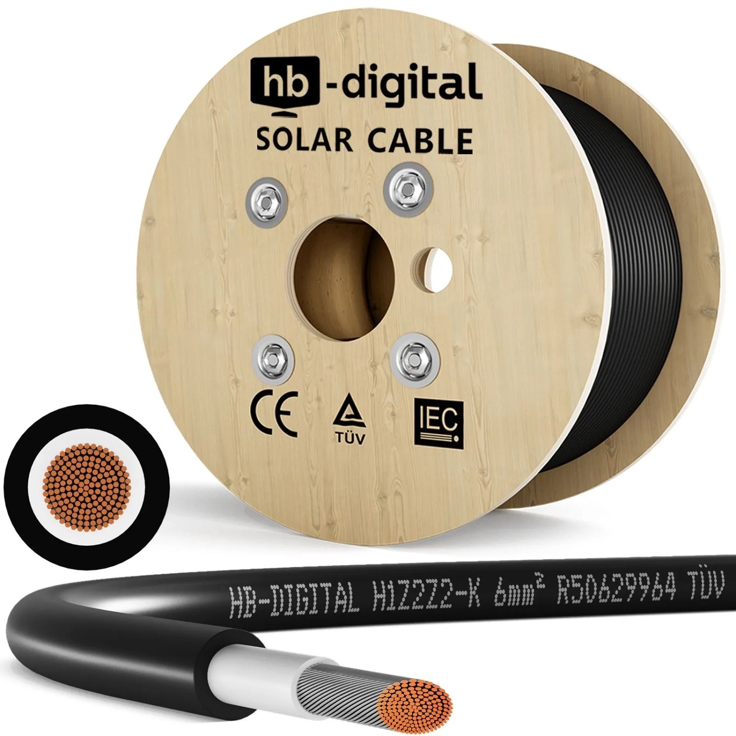 hb-digital Solarkabel 6 mm² H1Z2Z2-K TÜV zertifiziertes PV Kabel für Solar Anlagen 300m schwarz