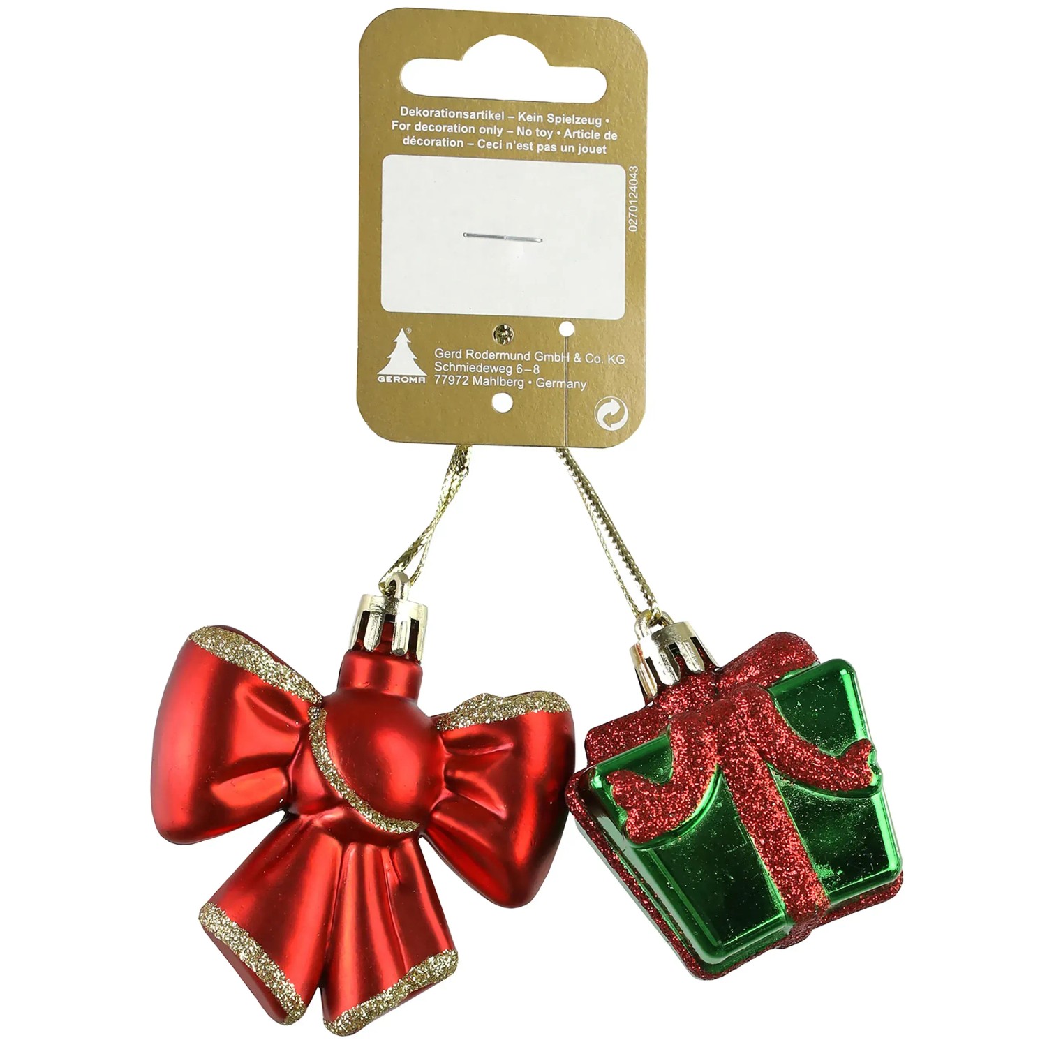 Weihnachts-Deko Geschenk- und Schleifendekor aus Kunststoff Rot-Grün 2 Stück