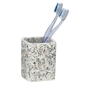 Wenko Zahnputzbecher Terrazzo mit Zahnbürsten, mehrfarbig. Dekorativer Zahnbecher für das Badezimmer.