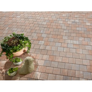 Verlegte Jura-nuancierte Kann Pflastersteine Casalina 14x14x6 cm mit Dekoration.