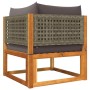 Gartenmöbel: Akazienholz Sofa mit grauem Rattan und Kissen, Teil der vidaXL 10-tlg Garnitur.