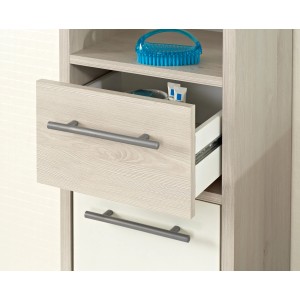 Pelipal Bad-Hochschrank 350 Jan, Pinie Weiß, mit offener Schublade. Badmöbel für mehr Stauraum.