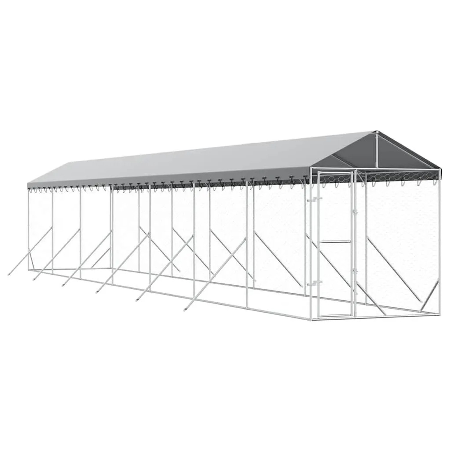 vidaXL Outdoor-Hundezwinger mit Dach Silbern 2x14x2,5 m Stahl Verzinkt 3190485
