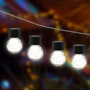 Marelida LED Solar Hängeleuchte CRACKLE Bruchglas-Optik Solarleuchte Kugelleuchte 4 Stück