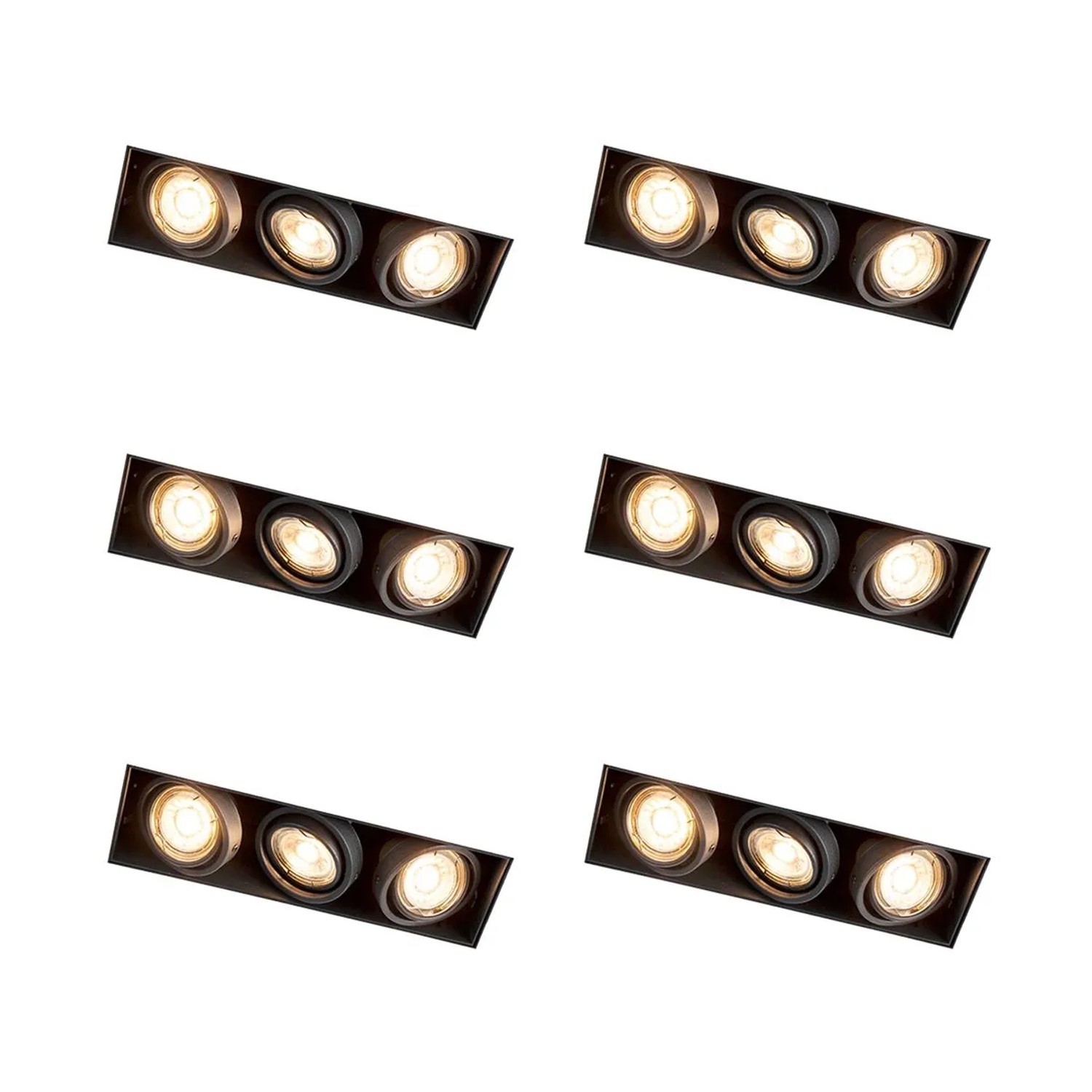 QAZQA Set mit 6 Einbaustrahlern Schwarz Verstellbar Rahmenlos 3 Lichter Oneon