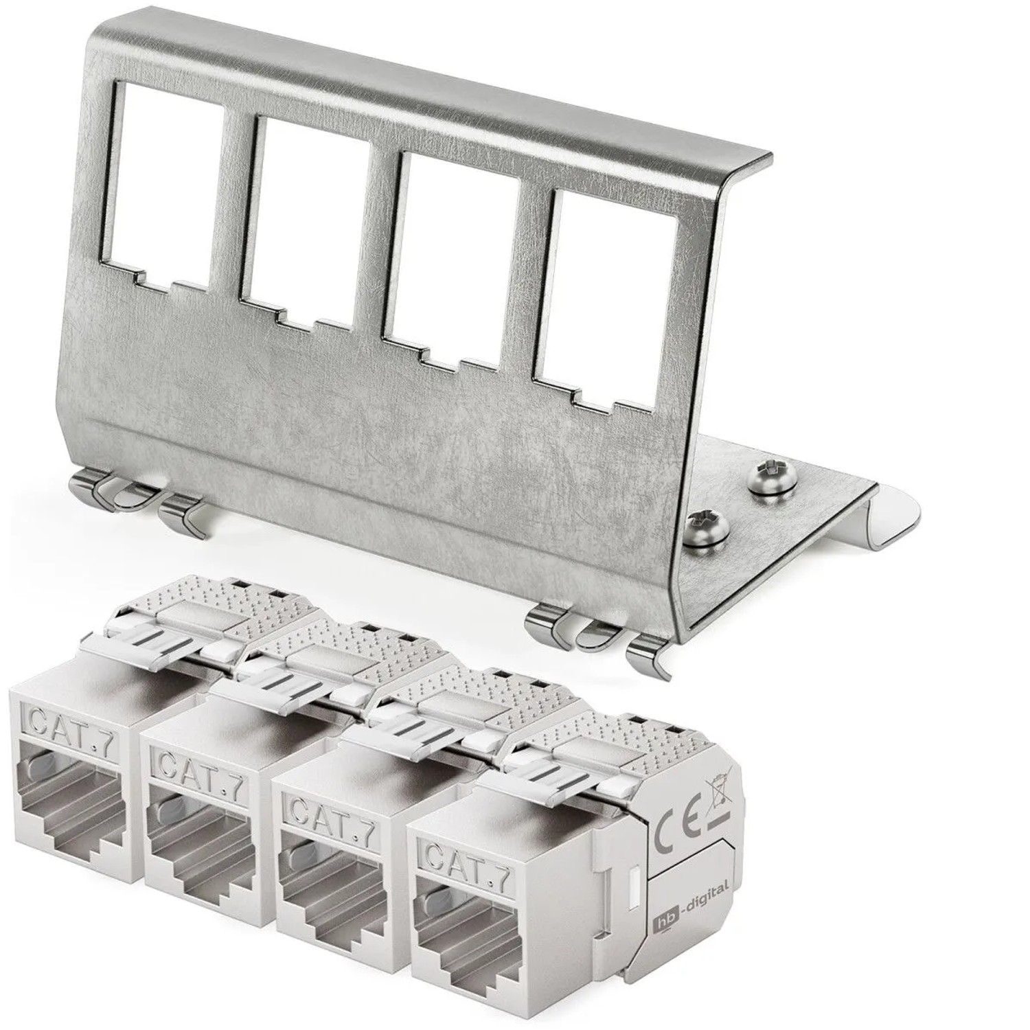 hb-digital Hutschienenadapter 4 Port mit CAT 7 Keystone Modul RJ46