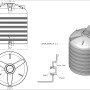Technisches Diagramm und 3D-Modell des KMND 5000L Trinkwasser Wassertanks, zylindrisch, gerippt.