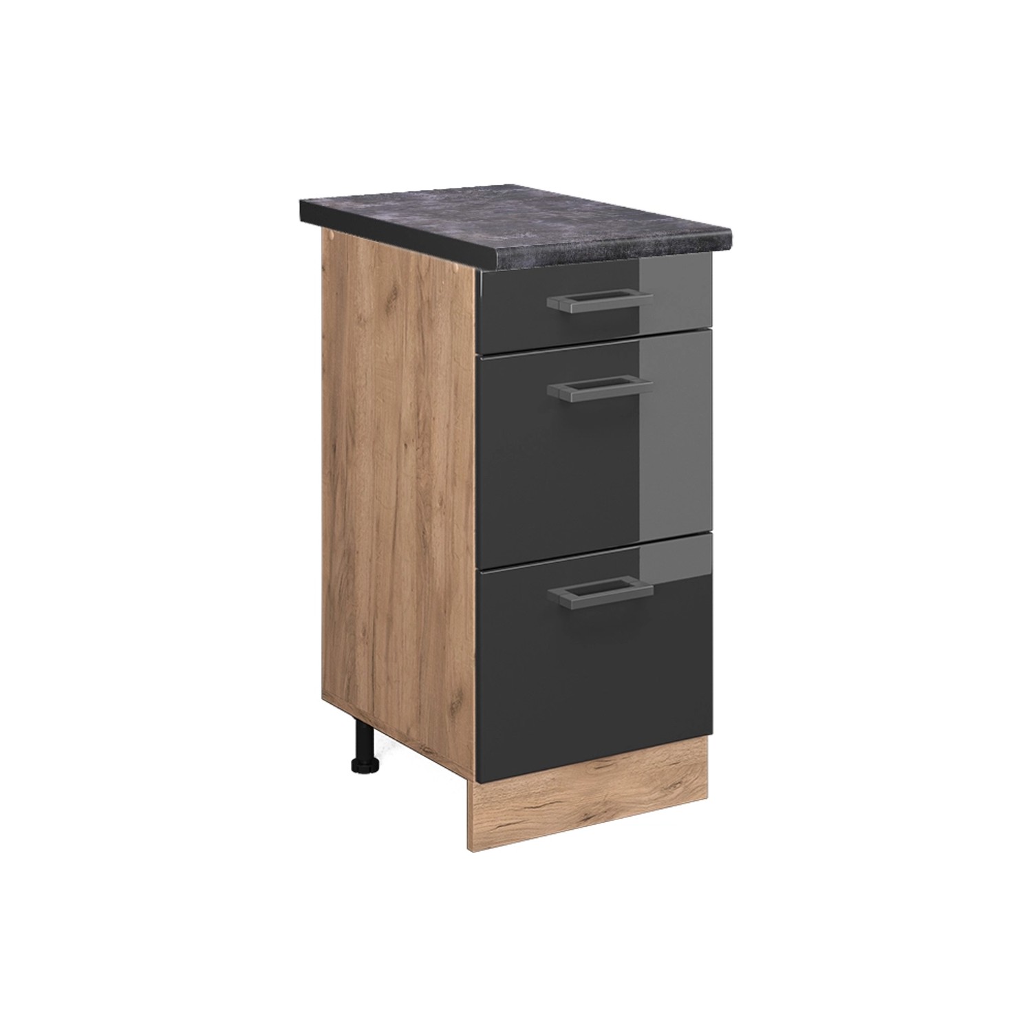 Vicco Küchenunterschrank R-Line Anthrazit Hochglanz/Goldkraft Eiche 40 cm mit Schubladen AP Anthrazit