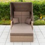 Gartenbank Rimini Natur mit Hülle, Lounge-Gartenmöbel aus Polyrattan mit Dach und Kissen.