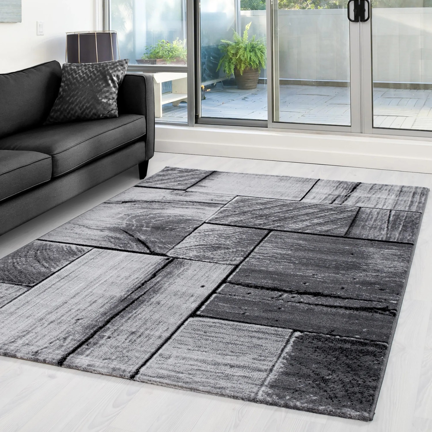 Ayyildiz Kurzflorteppich Parma 9260, 240x340 cm, schwarz, mit modernem Muster in Holzoptik.