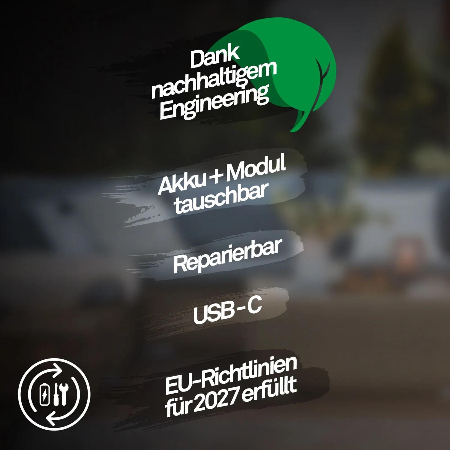Brilo Akku Tischleuchte: Akku/Modul tauschbar, reparierbar, USB-C. Erfüllt EU-Richtlinien 2027.