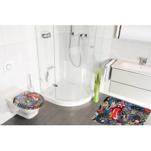 Sanilo Badteppich Graffiti 70x110 cm und WC-Sitz im Badezimmer