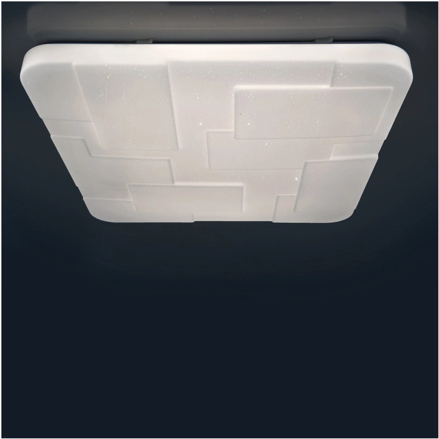 Quadratische LED-Deckenleuchte Luxor mit Kristalleffekt, 54x54 cm, dimmbar.