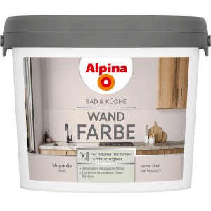 Eimer Alpina Bad & Küche Wandfarbe Magnolie, geeignet für Feuchträume.