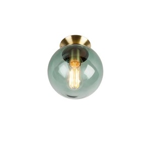 Art Deco Deckenleuchte Pallon mit grünem Glasschirm und Messingfassung.
