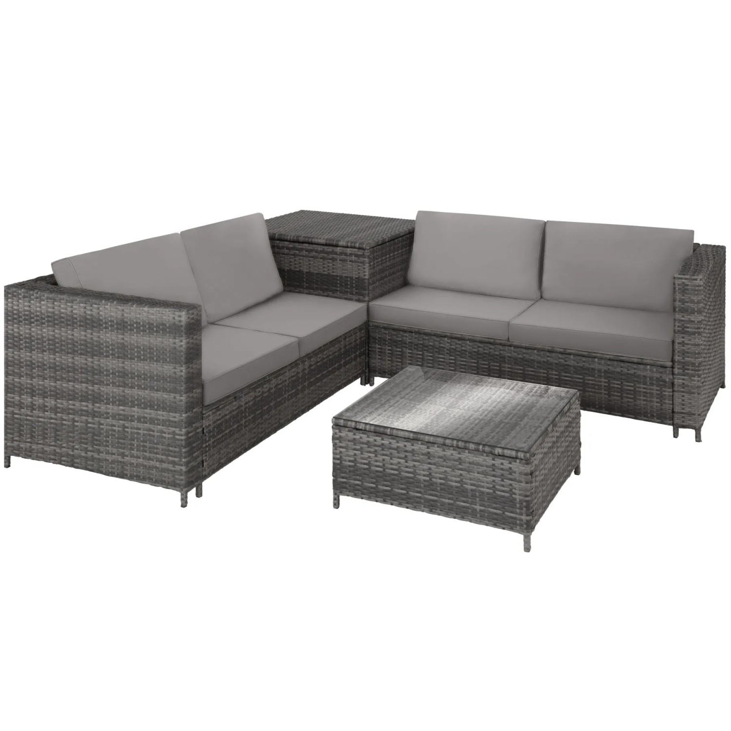 Tectake Rattan Lounge Siena Für 4 Personen Widerstandsfähig und Uv Beständig  140 x 75 x 65 50 cm Grau Hellgrau