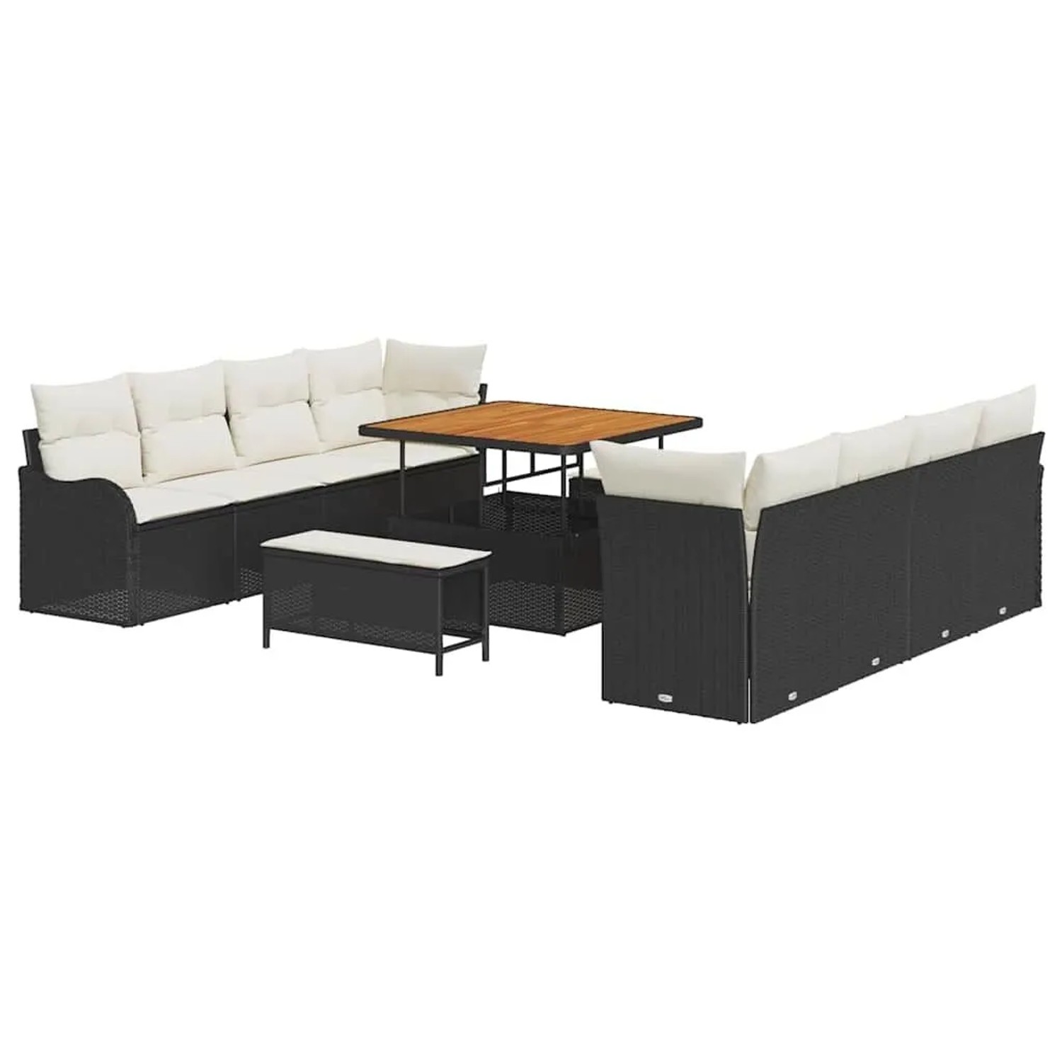 vidaXL Garten-Sofa-Set mit Kissen 11-Tlg Schwarz und Creme 3364195