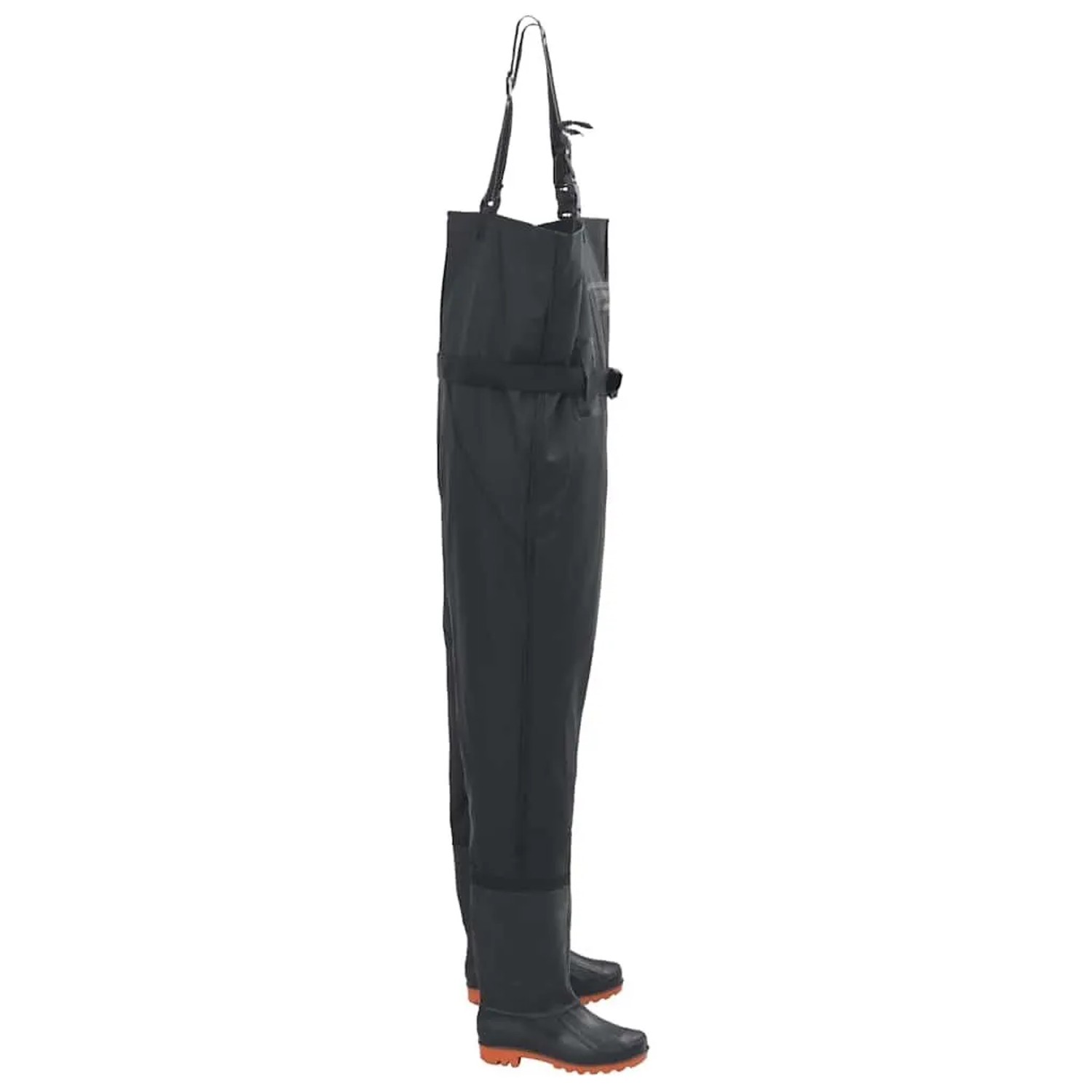 Schwarze vidaXL Wathose Gr. 46 mit Stiefeln und Gürtel für Angler und Landwirte.