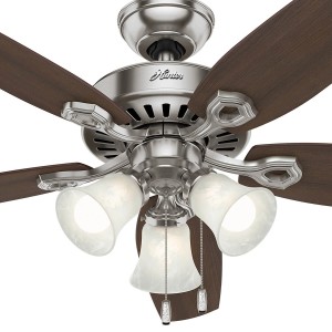HUNTER Deckenventilator Builder Plus, 132 cm, Nickel gebürstet, mit Leuchten und Zugketten.
