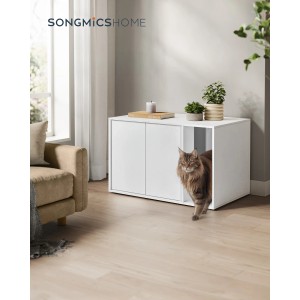 Feandrea Katzenklo-Schrank in Weiß mit Katze, minimalistisches Design.