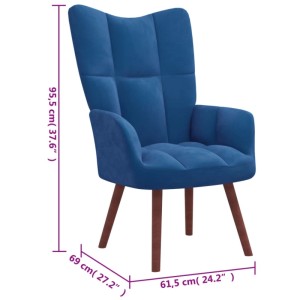 Blauer Relaxsessel aus Samt mit hoher Rückenlehne und Holzbeinen. Gemütlicher Sessel für Wohnzimmer.