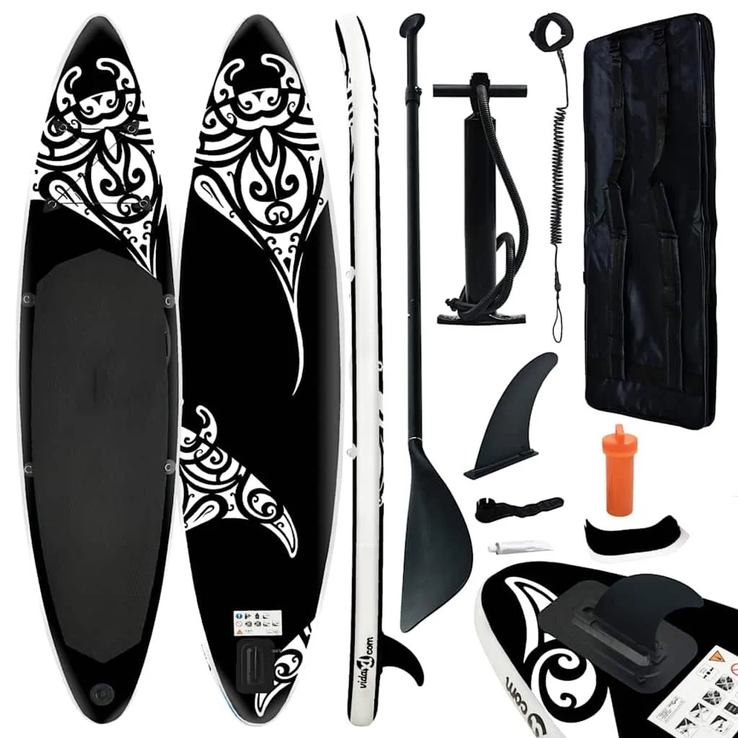 vidaXL SUP-Board-Set Aufblasbar 305x76x15 cm Schwarz 92746