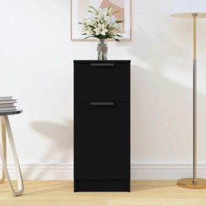 Schwarzes vidaXL Sideboard (30x30x70 cm) aus Holzwerkstoff mit Schublade und Tür.