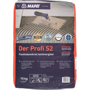 Mapei Flexmörtel C2TE S2, 15kg Sack. Flexibler Fliesenkleber für Fliesen und Fußbodenheizung.