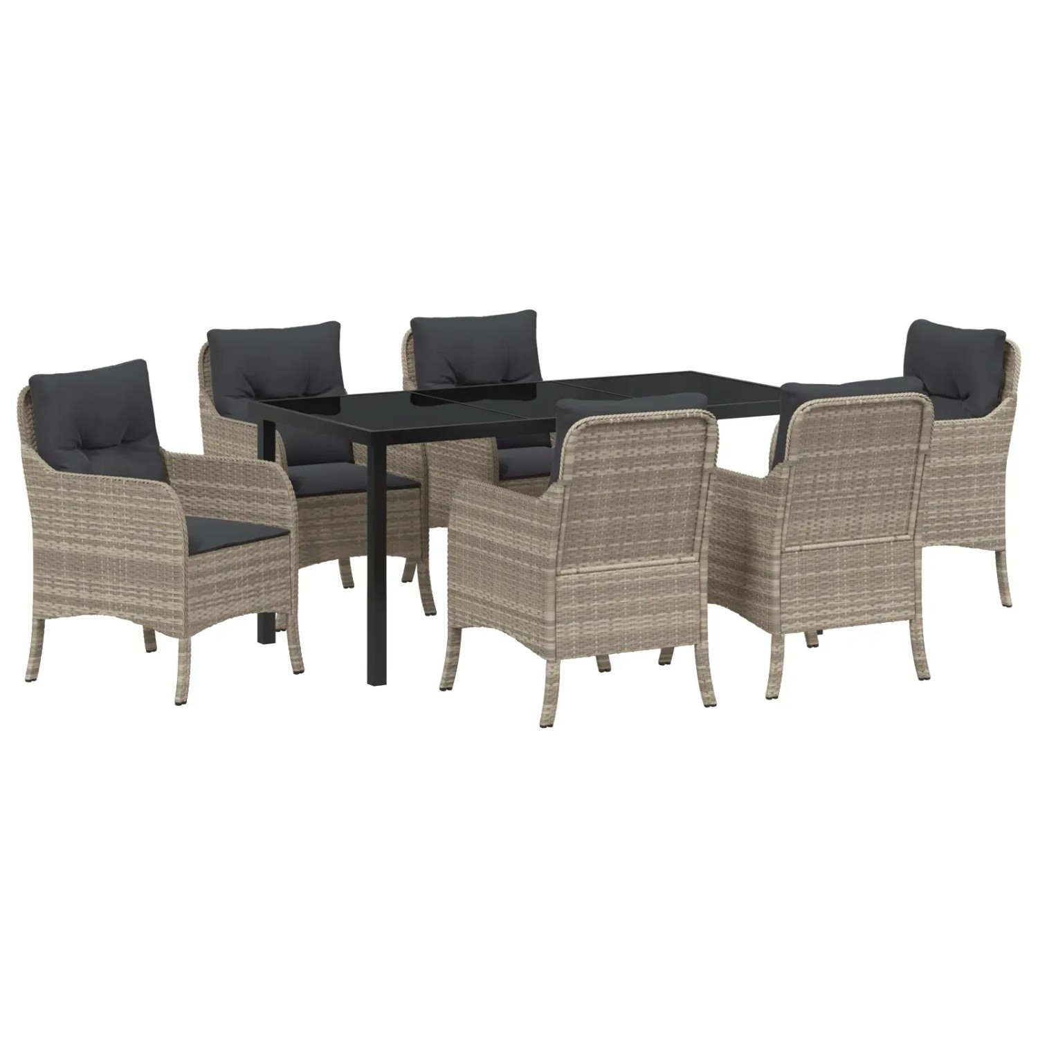 vidaXL 7-Teiliges Garten-Ess-Set mit Kissen Hellgrau Poly Rattan 3380187