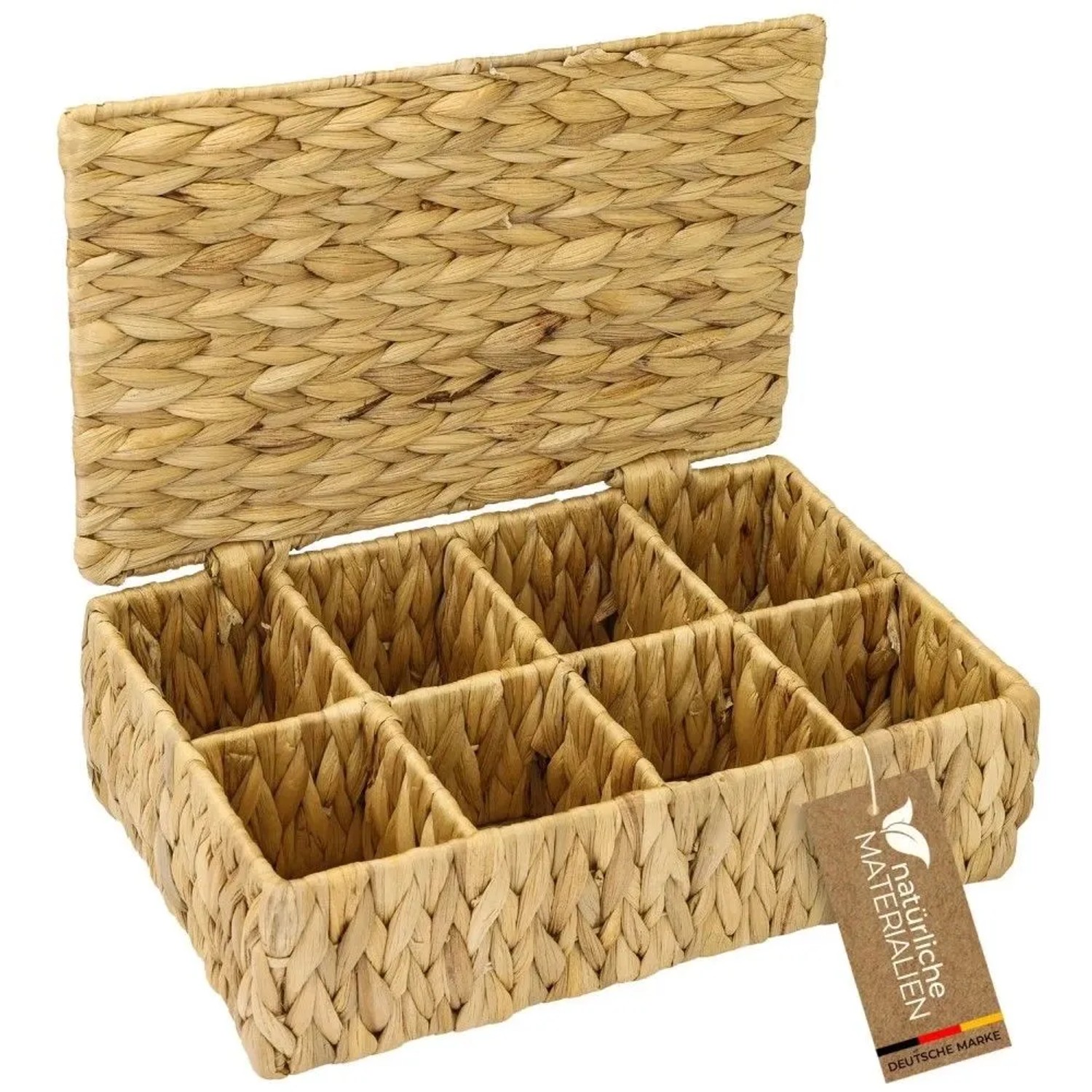 HMF 37290-33CM Teebox Teebeutel Geflochten Wasserhyazinthe Tee Aufbewahrungsbox 8 Großen Fächern 33 x 21 x 10 cm