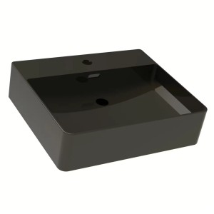 Schwarzes Fackelmann Aufsatzbecken Vaida, 50 cm, Keramik, mit Hahnloch und Überlauf