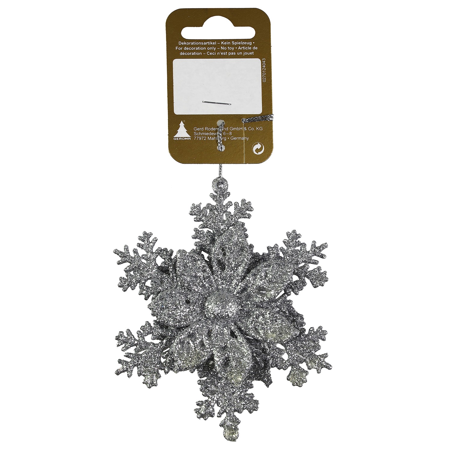 Thumbnail - Weihnachts-Deko Blume auf Schneeflocke aus Kunststoff 10 cm x 10 cm Silber