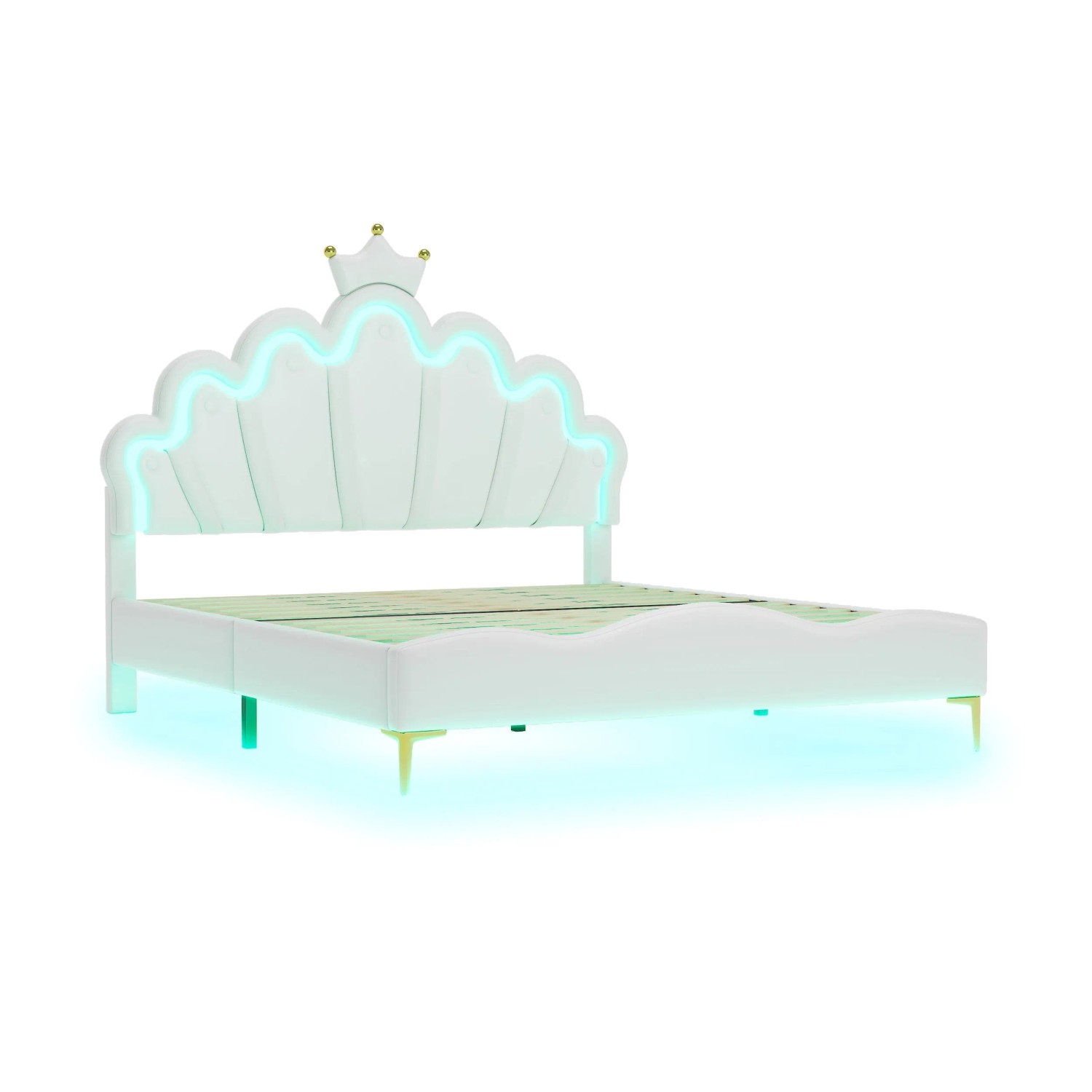okwish Polsterbett 140x200cm mit LED Licht Prinzessin Schlafzimmer Weiß ohne Matratze