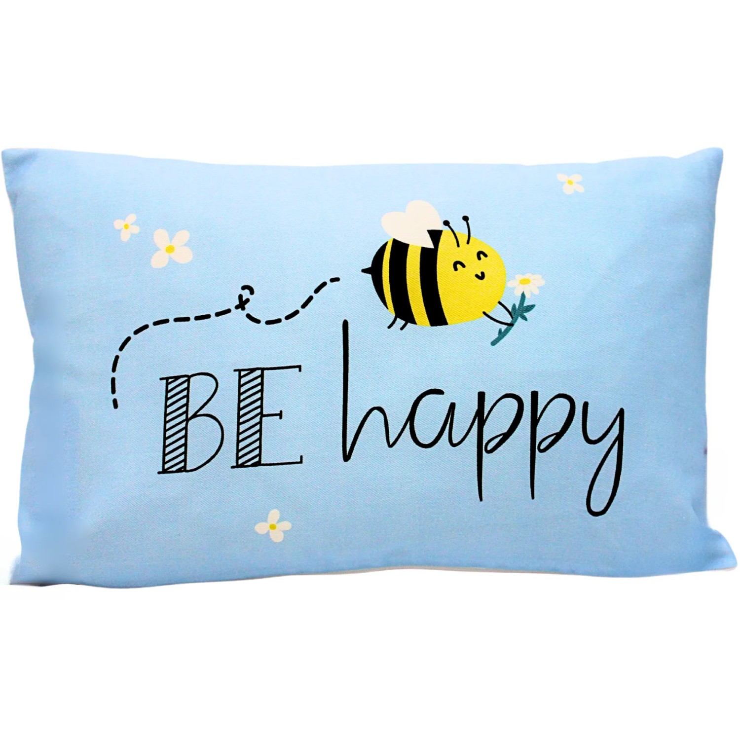 Dekohelden24 Zierkissen Kuschel Kissen mit Biene Dekokissen Kopfkissen Kissen BE Happy L/B/H 40 x 13 x 23 cm