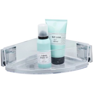 Wenko Eckablage Quadro: Duschregal aus Edelstahl mit Shampoo und Duschgel.