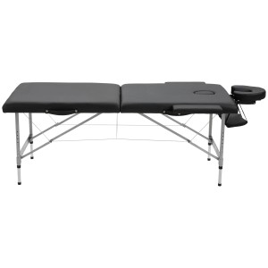 Klappbare, höhenverstellbare Massageliege von HOMCOM mit schwarzer Polsterung und Aluminiumgestell.