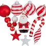 14-teiliges Weihnachtsbaumschmuck-Set in Rot/Weiß mit Kugeln, Weihnachtsmann, Zuckerstange und Sternen.